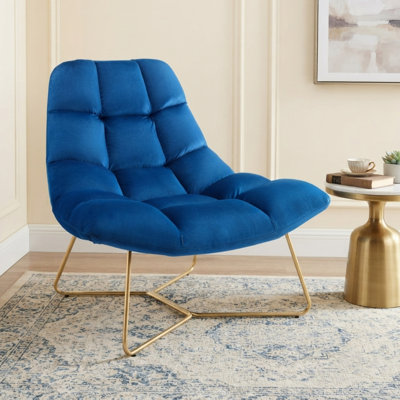 Chaise longue en velours capitonné de 38,98 po de largeur avec base en métal