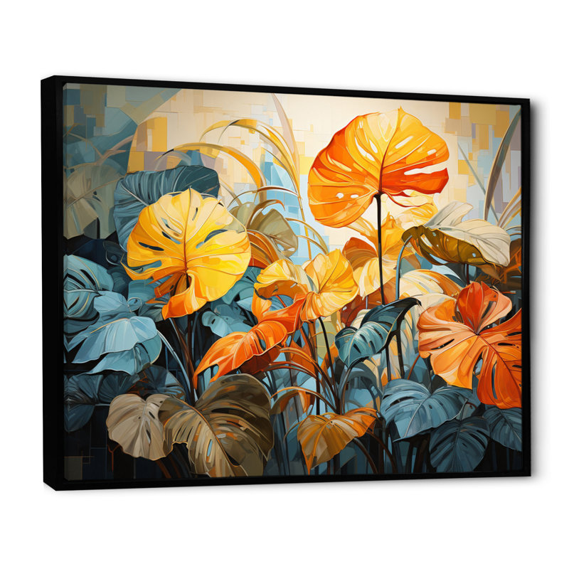 " Tropical Green Foliage ", Black Floater Framed, 16" H x 32" W x 1" D