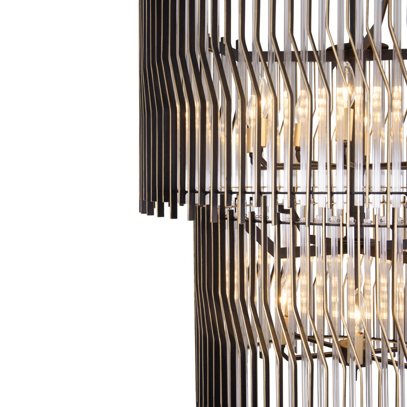 Lustre à 2 niveaux Park Row - noir mat / or français - l 32 po x H 58,75 po