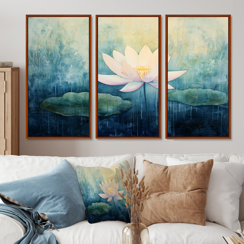 Addix - lot d'art mural lotus, Reproduction avec cadre flottant, Brun, H 28 po x l 36 po