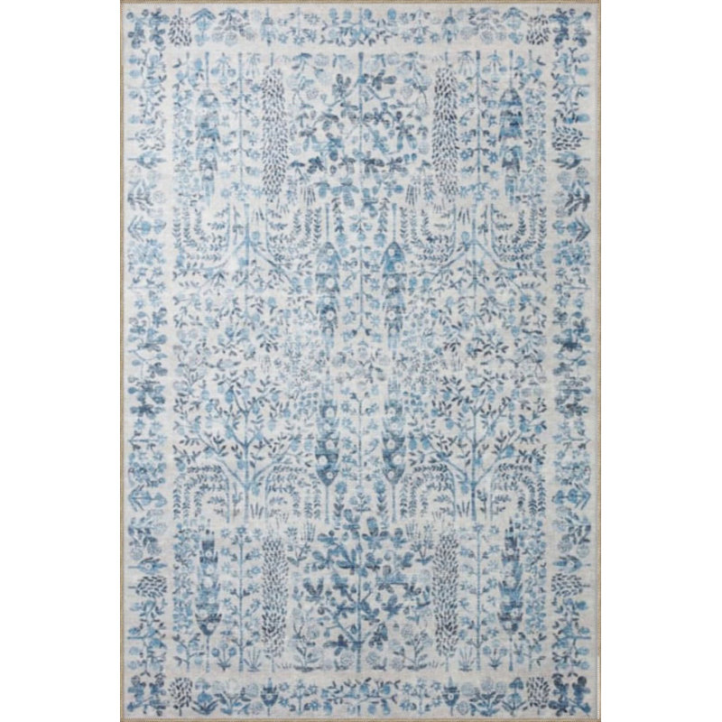 Tapis lavable à motif floral de couleur glace, Rond 5 pi