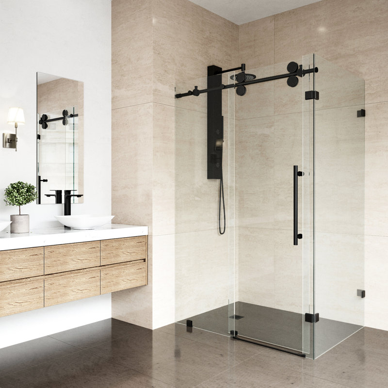 Winslow 46.5 in. W x 74 in. H Frameless Sliding Rectangle Shower Enclosure, Matte Black