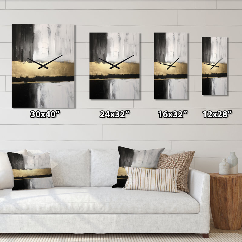 Dimensions horizontales abstrait doré noir IV - Peinture abstraite horloge murale moderne, Grand