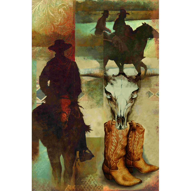 Cowboy Collage - impression sur toile tendue, H 18 po x l 12 po