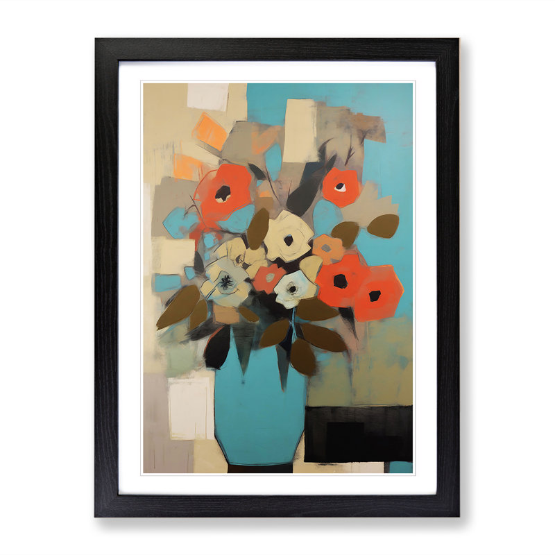 Modern Flowers Mid Century Vol.9 - Picture Frame Print, 64cm H x 46cm W x 2cm D, Black