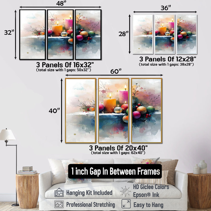 Bougie de Noël rose et orange Glow II - ensemble de décoration murale de Noël, H 28 po x l 36 po x P 1 po