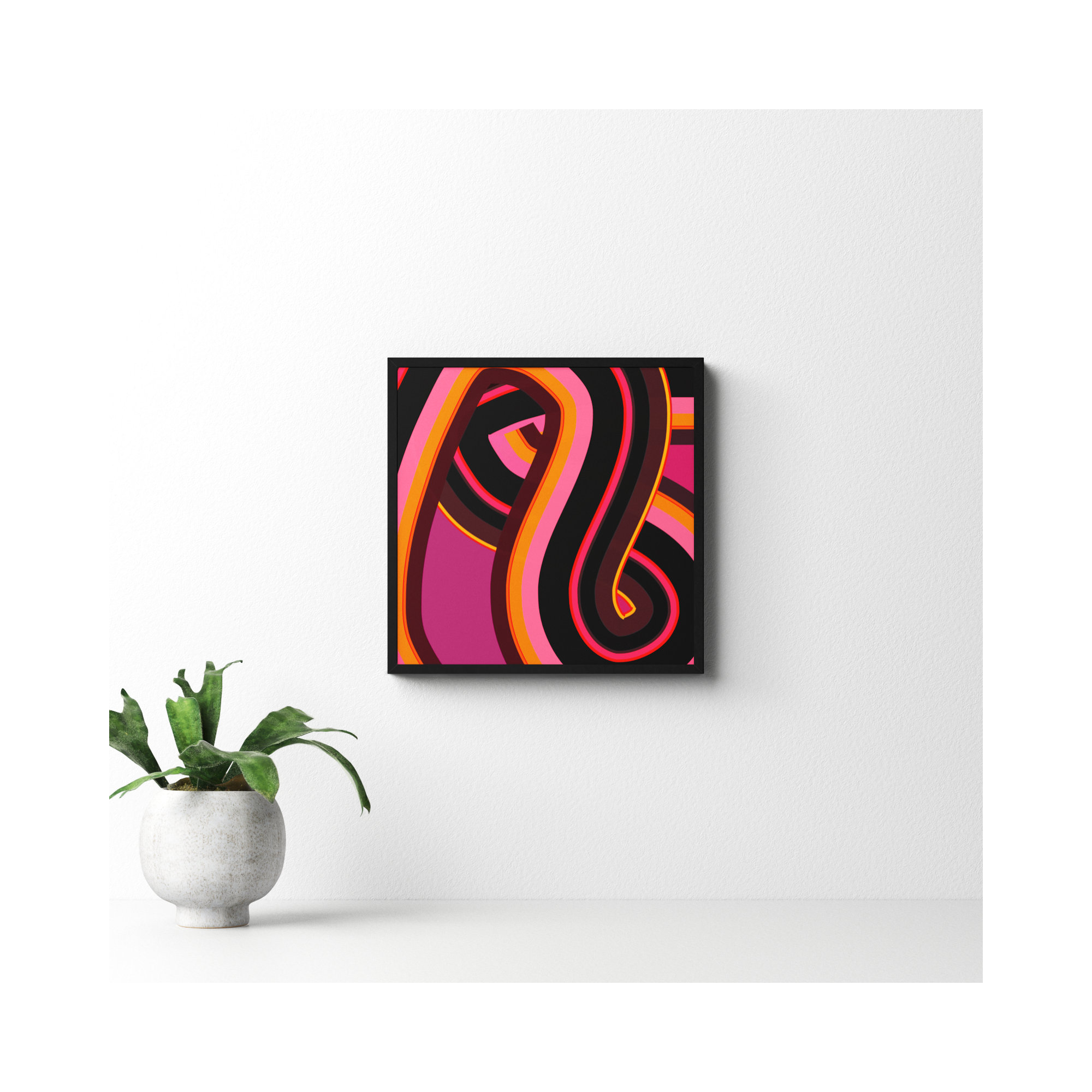 Neon Twist by Jacques Pilon, 16" H x 16" W x 1.25" D, Black Wood