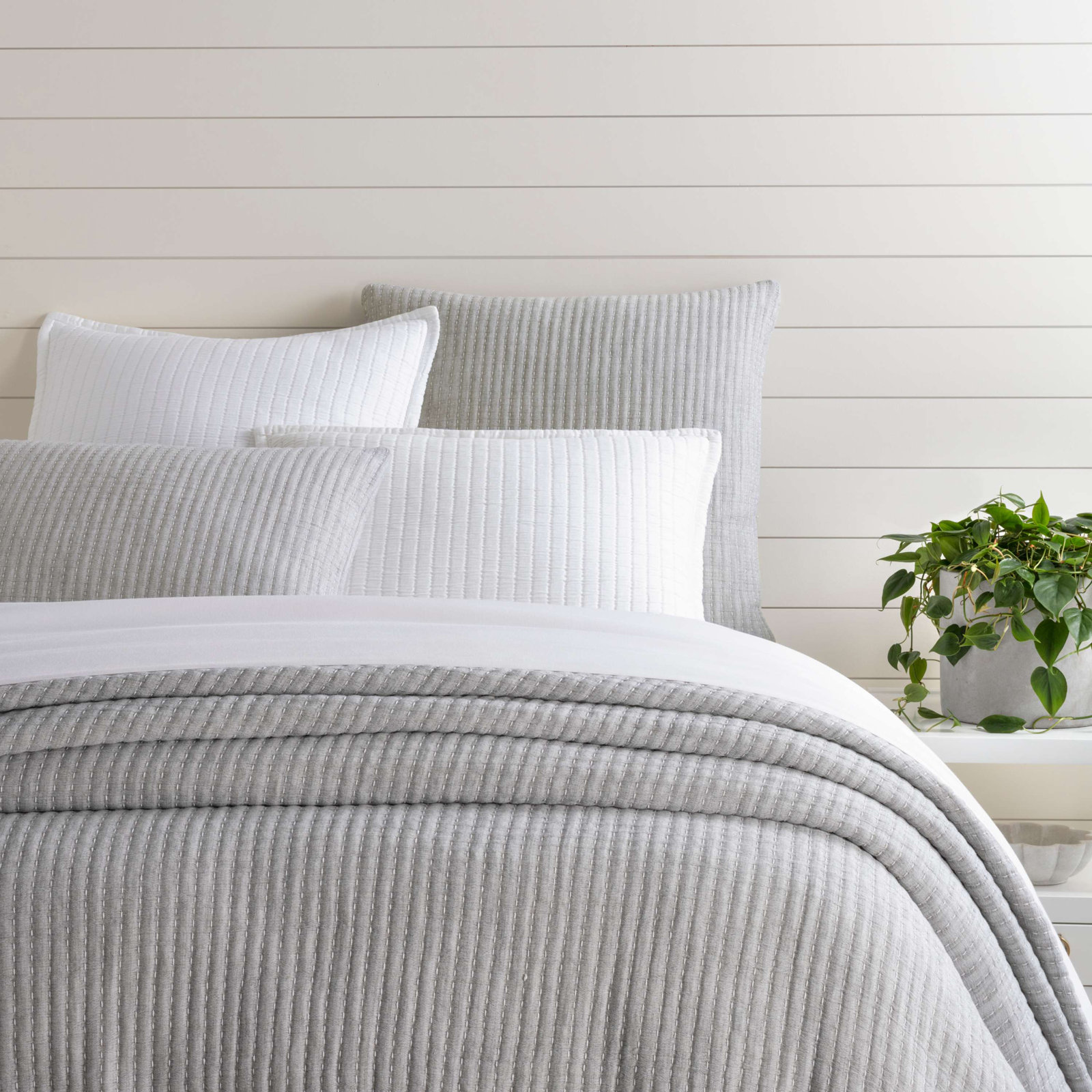 Pick Stitch Cotton Coverlet Set, Full/Double Coverlet, Gray