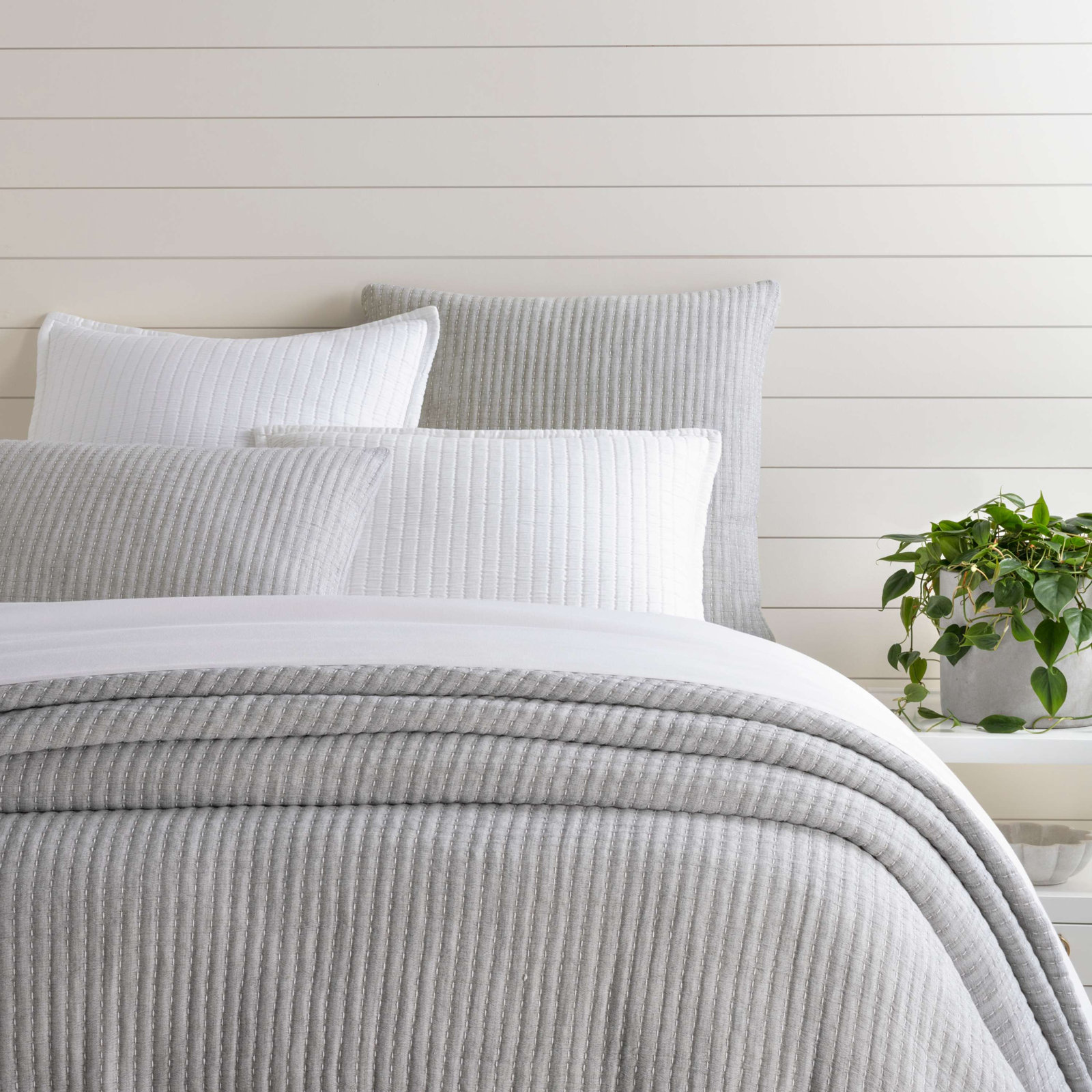 Pick Stitch Cotton Coverlet Set, Twin/Twin XL Coverlet, Gray