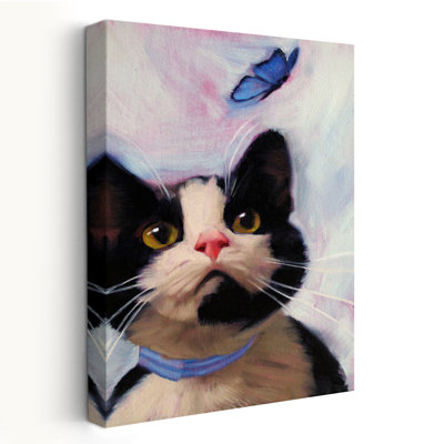 Chat et papillon - animaux, papillons, chats, art