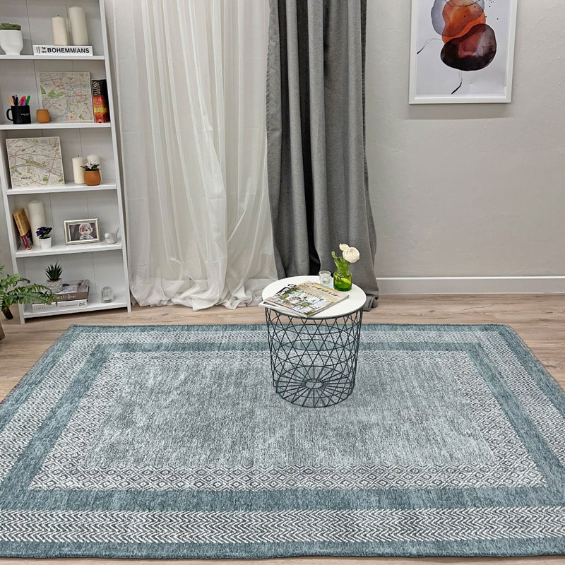 ALFA RICH Janavi Light Blue Washable Woven Cotton Area Rugs for Living Room Bedroom Kitchen Dining Rug, Rectangle 4'1" x 5'9"