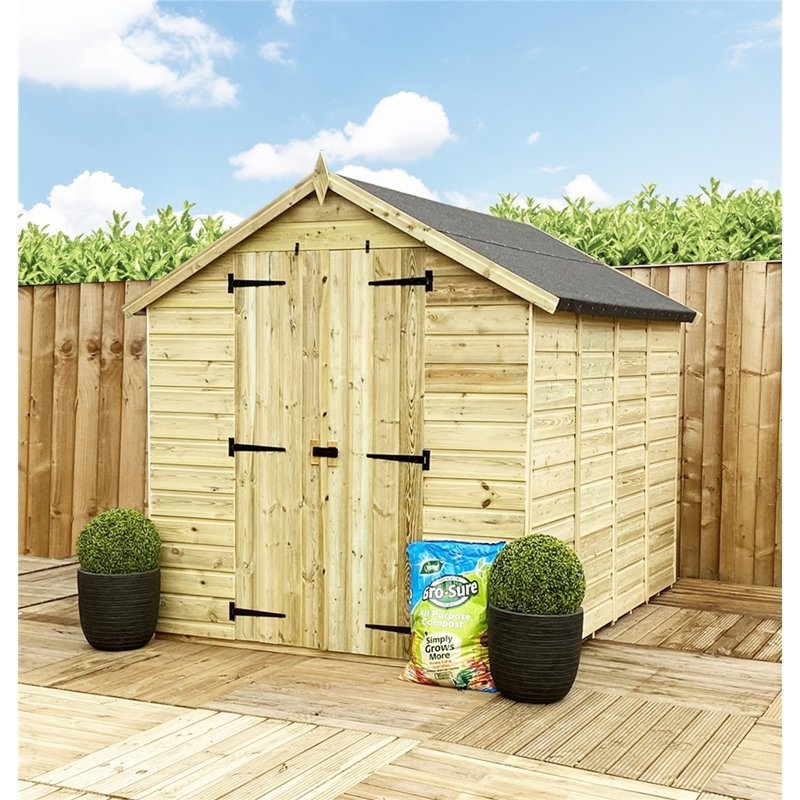 11 x 6 Pressure Treated Low Eaves Apex Garden Shed with Double Door