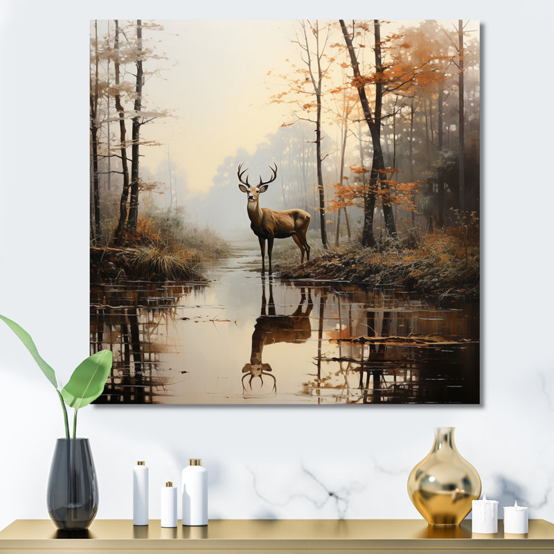 «Animal Deer Misty Morning II», impressions sur toile, Toile tendue, H 24 po x l 24 po x P 1 po
