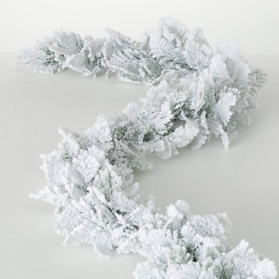 72" Artificial Snowy Cedar Christmas Garland, Green-White