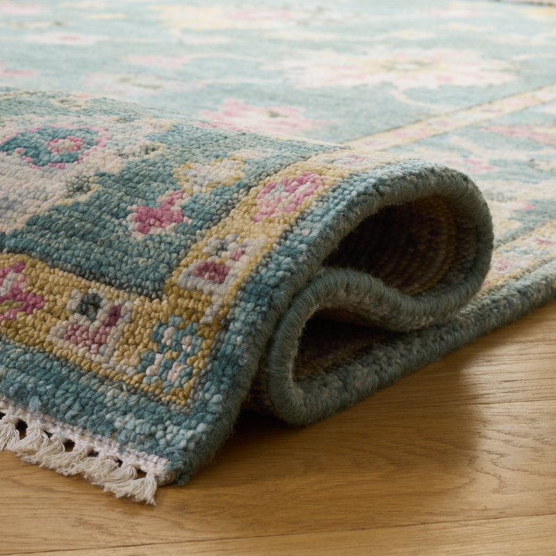 Samarkand 401 Hand Knotted Wool; Cotton Oriental Rug in Green/Pink, Rectangle 10' x 14'