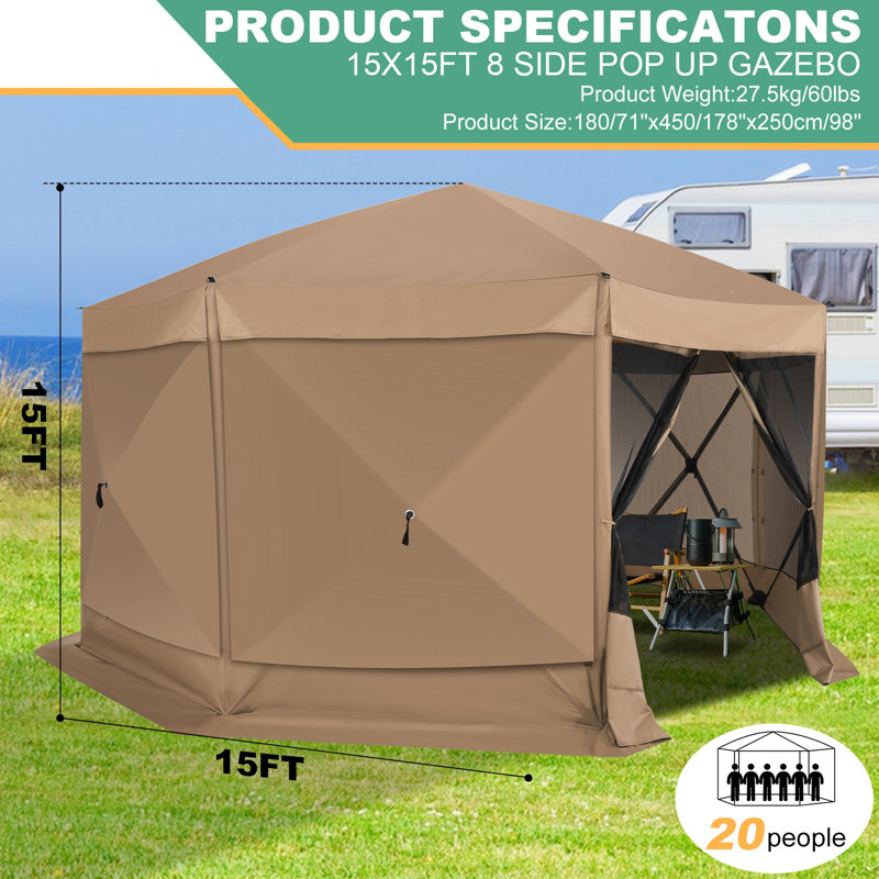 Pièce moustiquaire 15 x 15 avec moustiquaire, auvent pour tente Hub Hub, Kaki