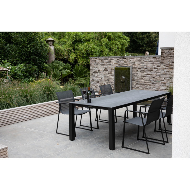 Machar Outdoor Dining Table, 39.38" W x 110.25" L x 29.5" H, Black, Gray