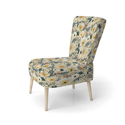 Motif floral bohème chic ivoire - Chaise d'appoint rembourrée de style campagnard, Chaise d'appoint rustique à motif floral