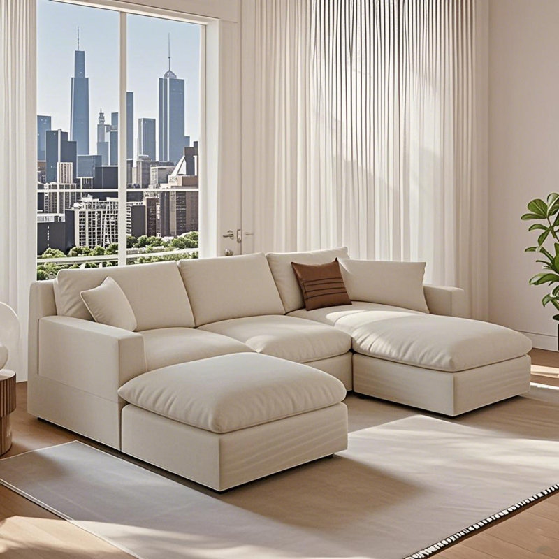 Upholstered Sofa, 24.8" H x 95.4" W x 61.9" D, Beige