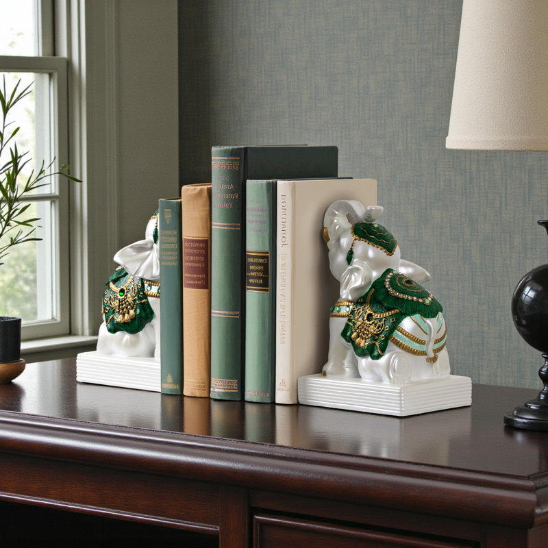 Mignon serre-livres éléphant pour tablettes, Vert forêt