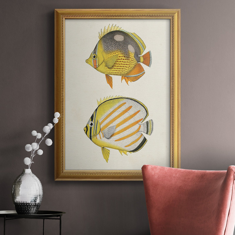 Jaune et gris poisson IV - toile encadrée de qualité supérieure - prête à être accrochée, 27" H x 18" W x 2.5" D