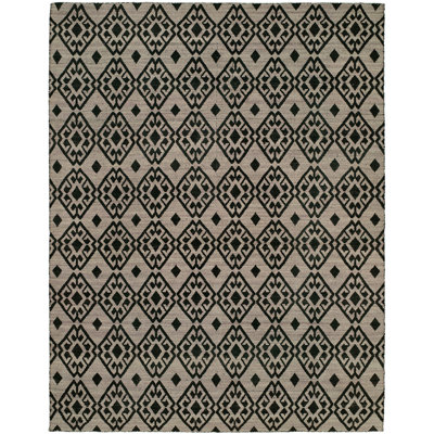Wool Geometric Area Rug in Black/Lilac