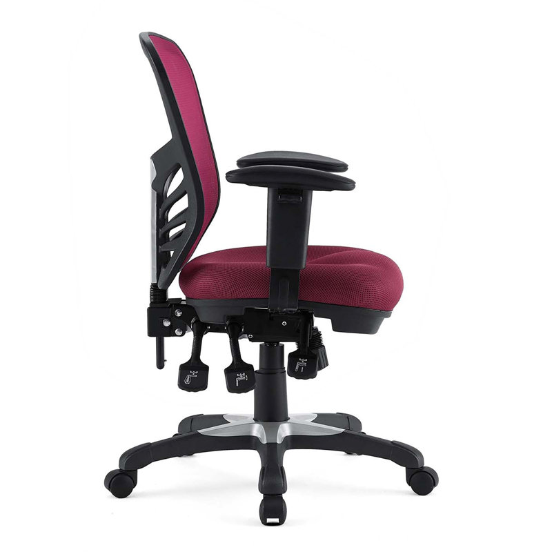 Red Mesh and Leather Adjustable Swivel Office Chair
