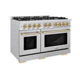 ZLINE Autograph Edition 48 in. 6.7 cu. ft. Select Double Oven Gas Range W/ 8 Burner Cooktop in Stainless Steel & Champagne Bronze Accents (HGRZ-48-CB)