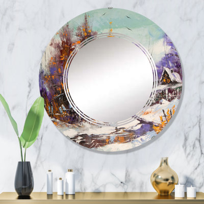 Petite rivière dans un paysage d'hiver champêtre - Miroir mural rond