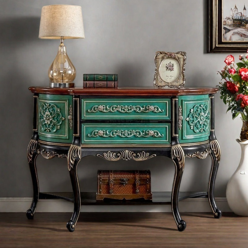 Console demi-ronde avec portes et tiroirs doubles