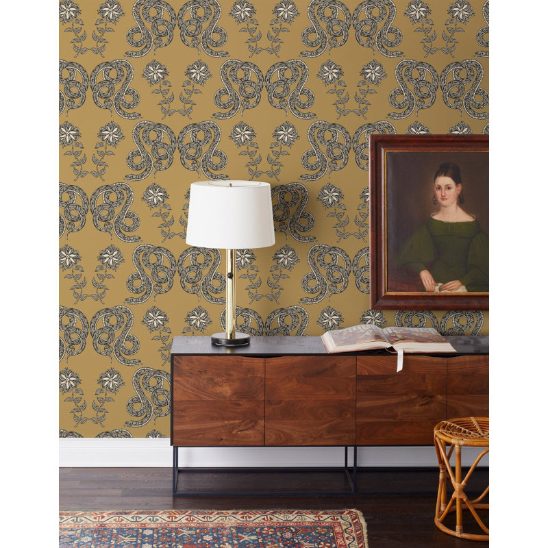 Serpentine Wallpaper | Traditional / Roll - 27" x 30', Butterscotch