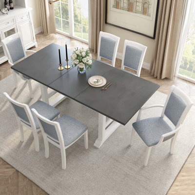 7-Piece Extendable Trestle Dining Table Set with Upholstered Side Chair -  Rosalind Wheeler, BEB434EA89304DD49F62FC538E6718DF