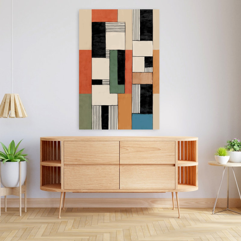 «Geometric Color Blocks», art mural contemporain audacieux et abstrait, H 48 po x l 32 po