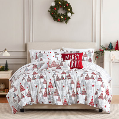 Southshore Fine Linens Merry and Bright Reversible Comforter Bedding Set, 6-Piece with 1 Comforter, 2 Shams and 3 Filled Decorative Pillows, Full/Queen