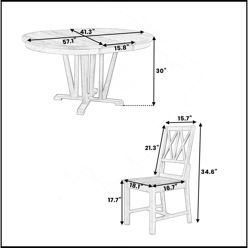 Ensemble de table de salle à manger extensible 5 pièces Rustic