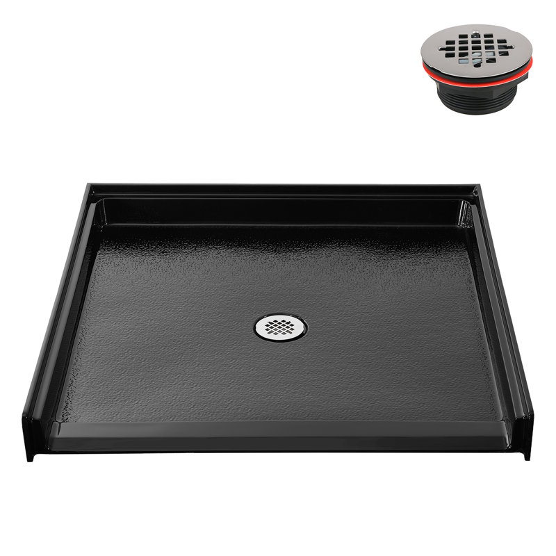 38 in. x 38 in. ADA Compliant Alcove Acrylic Shower Base in Glossy Black With Center Drain, Drain Included, Glossy Black
