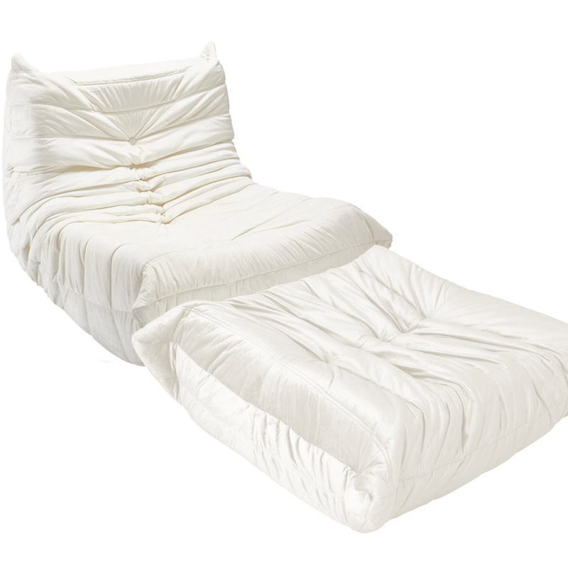 Chaise longue avec repose-pieds Boneless, Beige