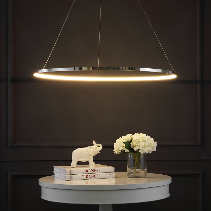 Huyet Single Light Dimmable LED Pendant, Chrome, 0.75" H x 34.88" W x 34.88" D