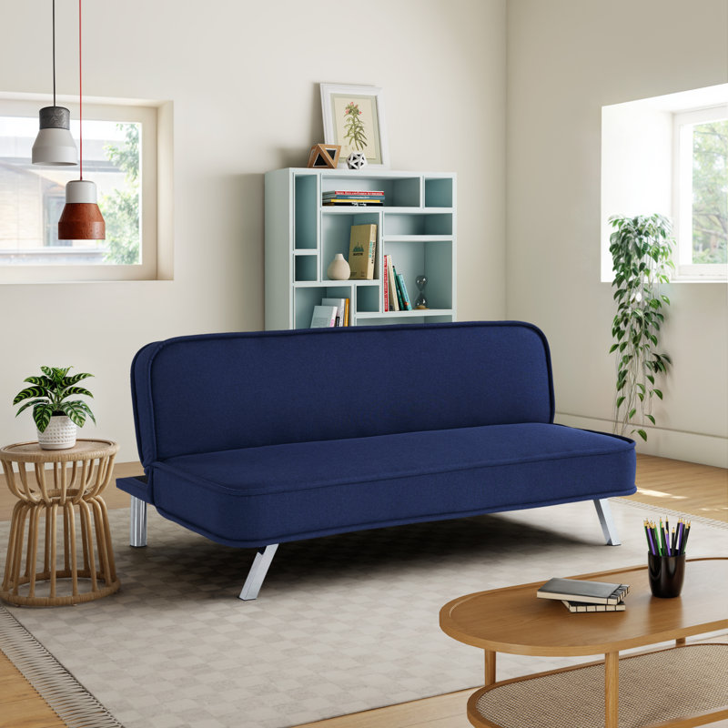 Serta Antonio 66.1" Metal Leg Convertible Sofa, Woven Polyester Fabric, Navy