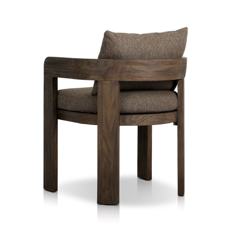 Jackson Teak Patio Dining Armchair with Cushion, Stained Saddle Brown Frame/Ellor Brown Cushion