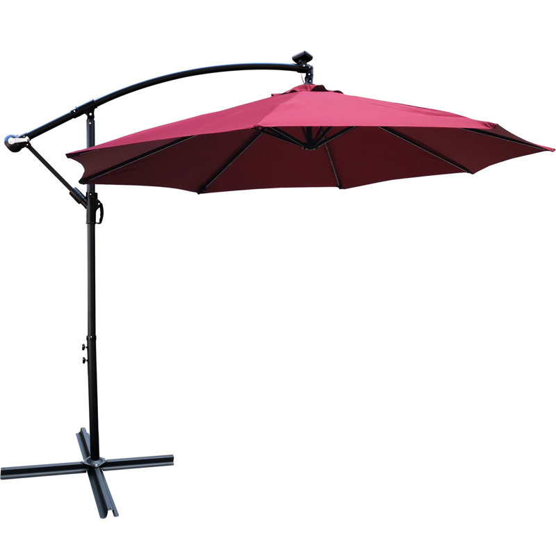 Parasol de patio de 10 pi avec lumières à DEL à énergie solaire - imperméable, 8 nervures, pour terrasse, cour arrière, auvent rapide, manivelle, jardin
