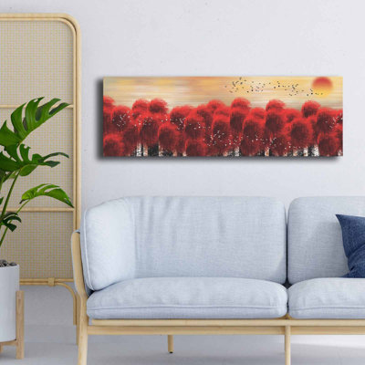 Stunning Decorative Canvas Painting, 11.8 x 35.4 inches | 100% Canvas (Thickness: 0.1 inches) & 100% Pine Wood Frame (Thickness: 0.9 inches) | Vibrant Red, Cream, Yellow & Black Colors | Perfect for Home or Office Decor