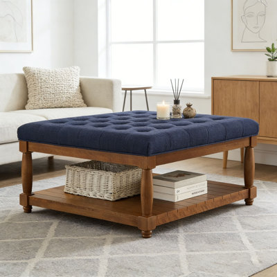Upholstered Tufted Linen Ottoman Coffee Table