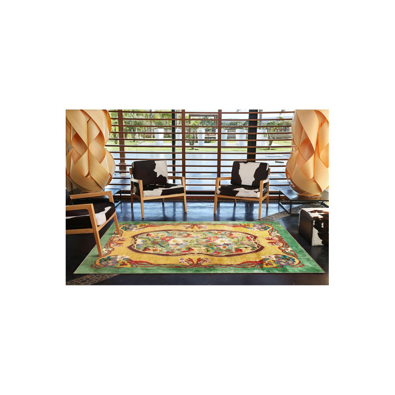 Tapis décoratif vert à motif floral, Sous-tapis carré 3 pi 3 po inclus