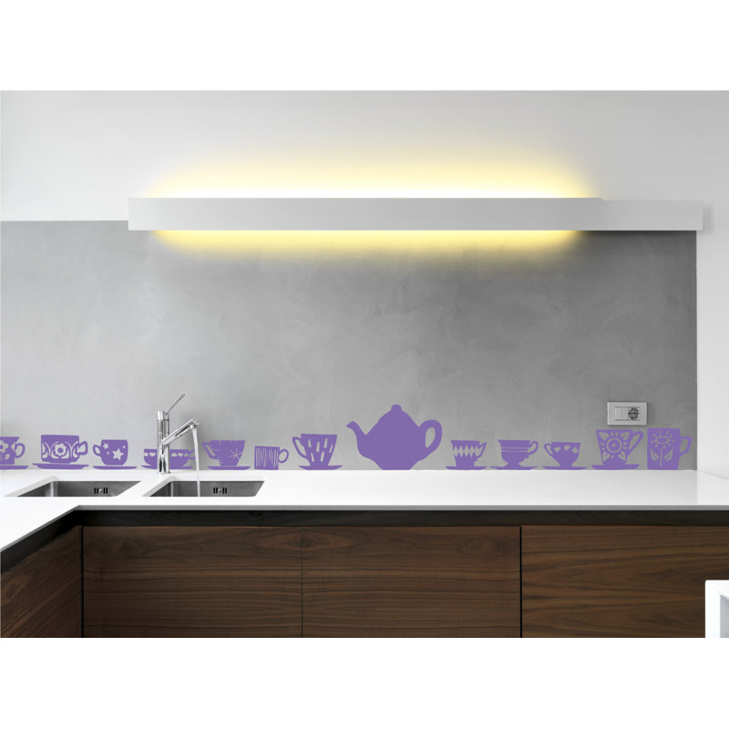 Décalcomanie murale tasses de thé, H 23 po x l 24 po x P 0,01 po, Lavande