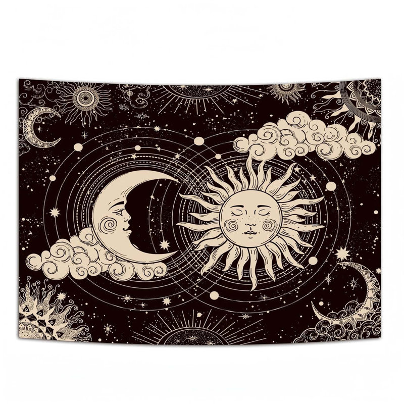 Décoration murale en tissu polyester (51,2 po x 59,1 po), tapisserie soleil et lune
