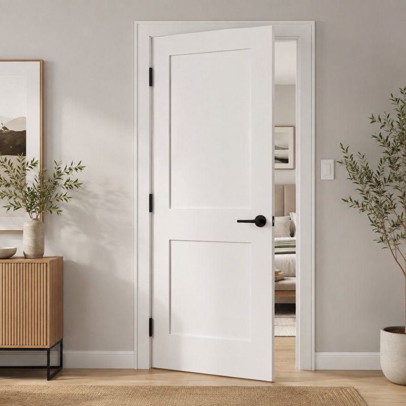 Porte intérieure prémontée Shaker à âme pleine apprêtée à 2 panneaux