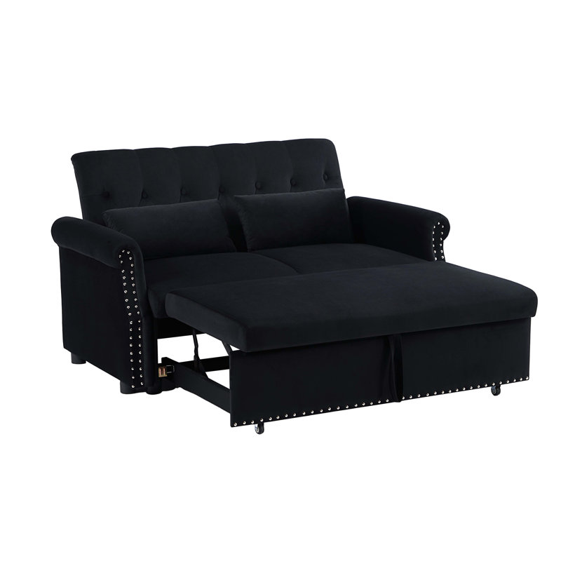 Canapé-lit en velours de 55 po Kyoinom, Velours noir
