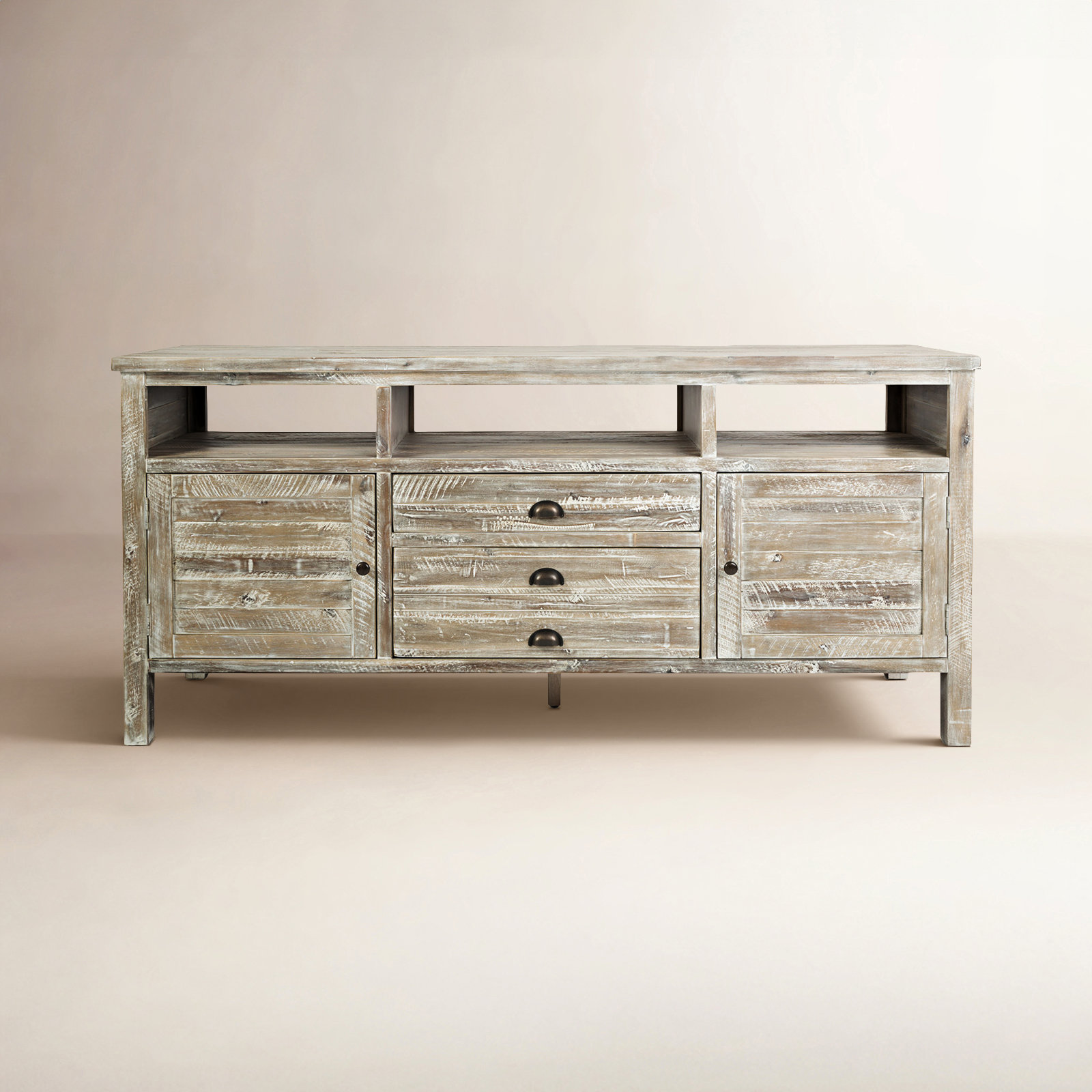 Castile Solid Wood TV Stand, Washed Gray, 70"