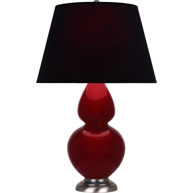 Lampe de table double gourde en céramique, Sangria glacé / argent antique, Noir / Rouge, Argent argent